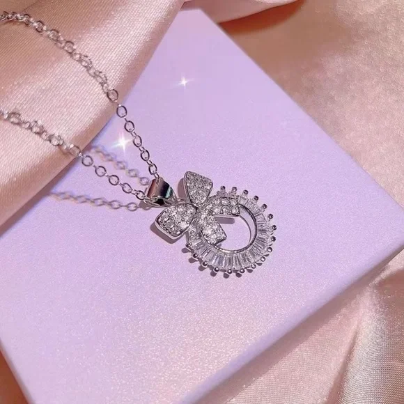 Silver Bow Crystal Pendant Necklace - Picture 4 of 5